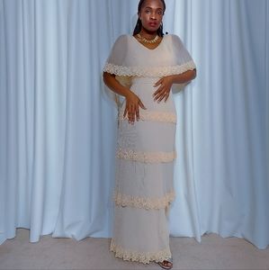 Stunning Accordian Pleats Maxi Vintage Peach Dress.. M/L